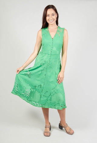 Sleeveless Dress with Lace Overlay in Flash Green