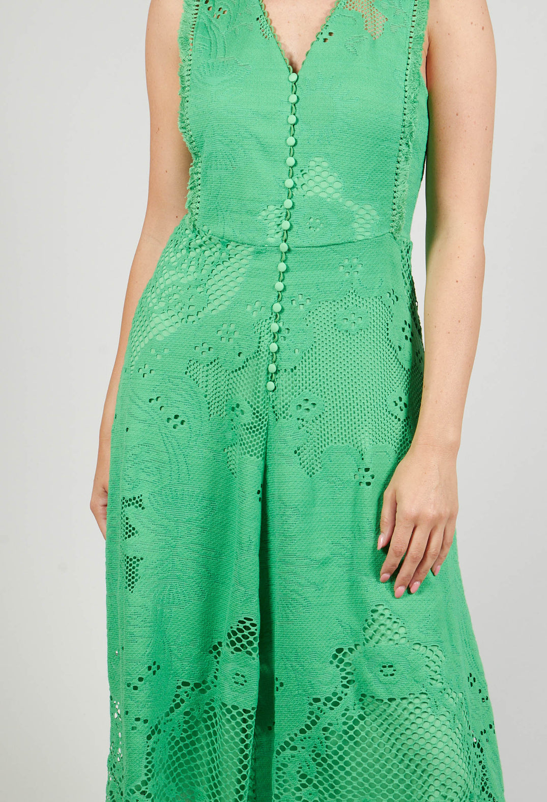 Sleeveless Dress with Lace Overlay in Flash Green