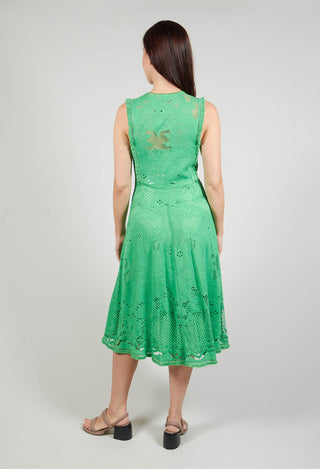 Sleeveless Dress with Lace Overlay in Flash Green