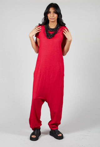 Sleeveless Overalls with V Neck Back in Red