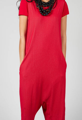 Sleeveless Overalls with V Neck Back in Red