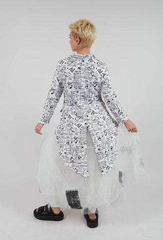 Hi Lo Jacket in white with Black Seregraphy