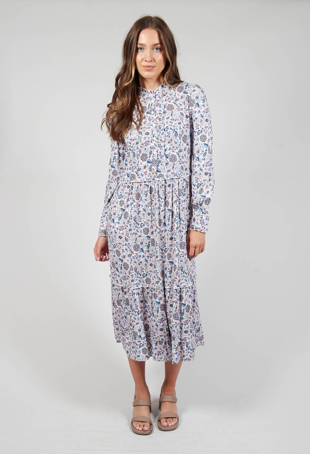 Midi Dress with Ruffle Detail in Waterflower Orchid