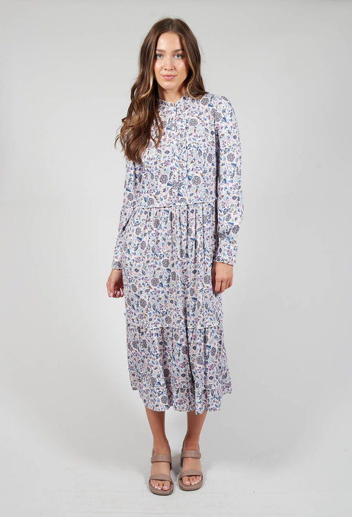 Midi Dress with Ruffle Detail in Waterflower Orchid
