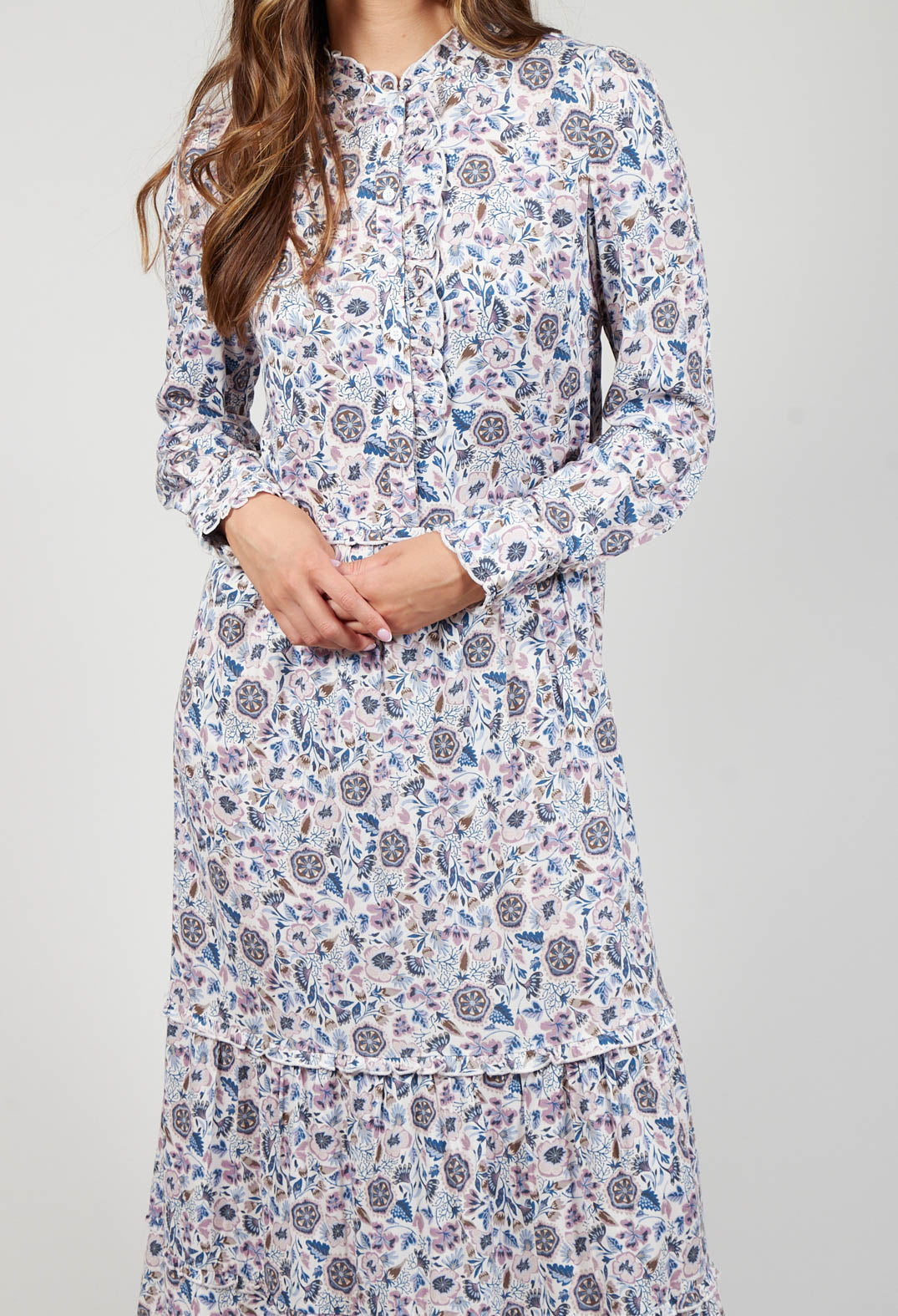 Midi Dress with Ruffle Detail in Waterflower Orchid