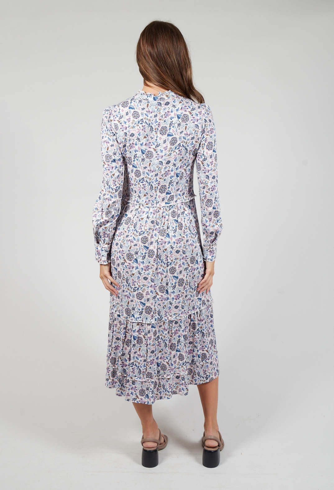 Midi Dress with Ruffle Detail in Waterflower Orchid