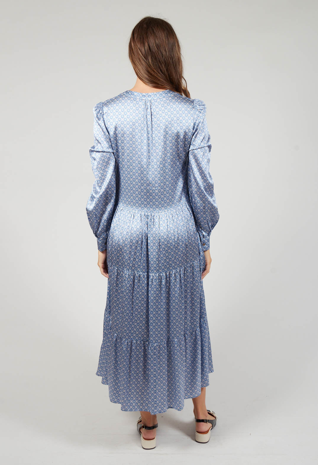 Midi Dress with Balloon Sleeves in Shells Pacific