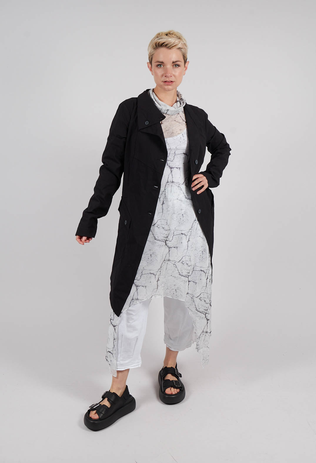 Asymmetrical Sheer Dress in White Print