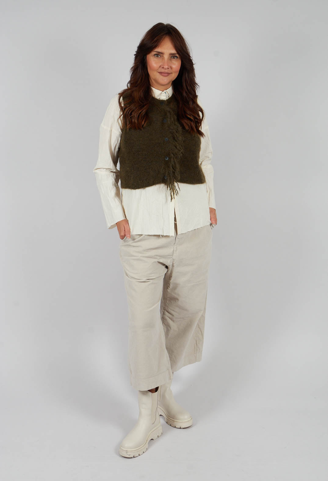 Cropped Sleeveless Cardigan in Moss Green