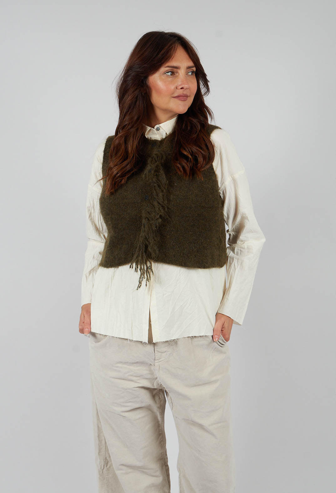 Cropped Sleeveless Cardigan in Moss Green