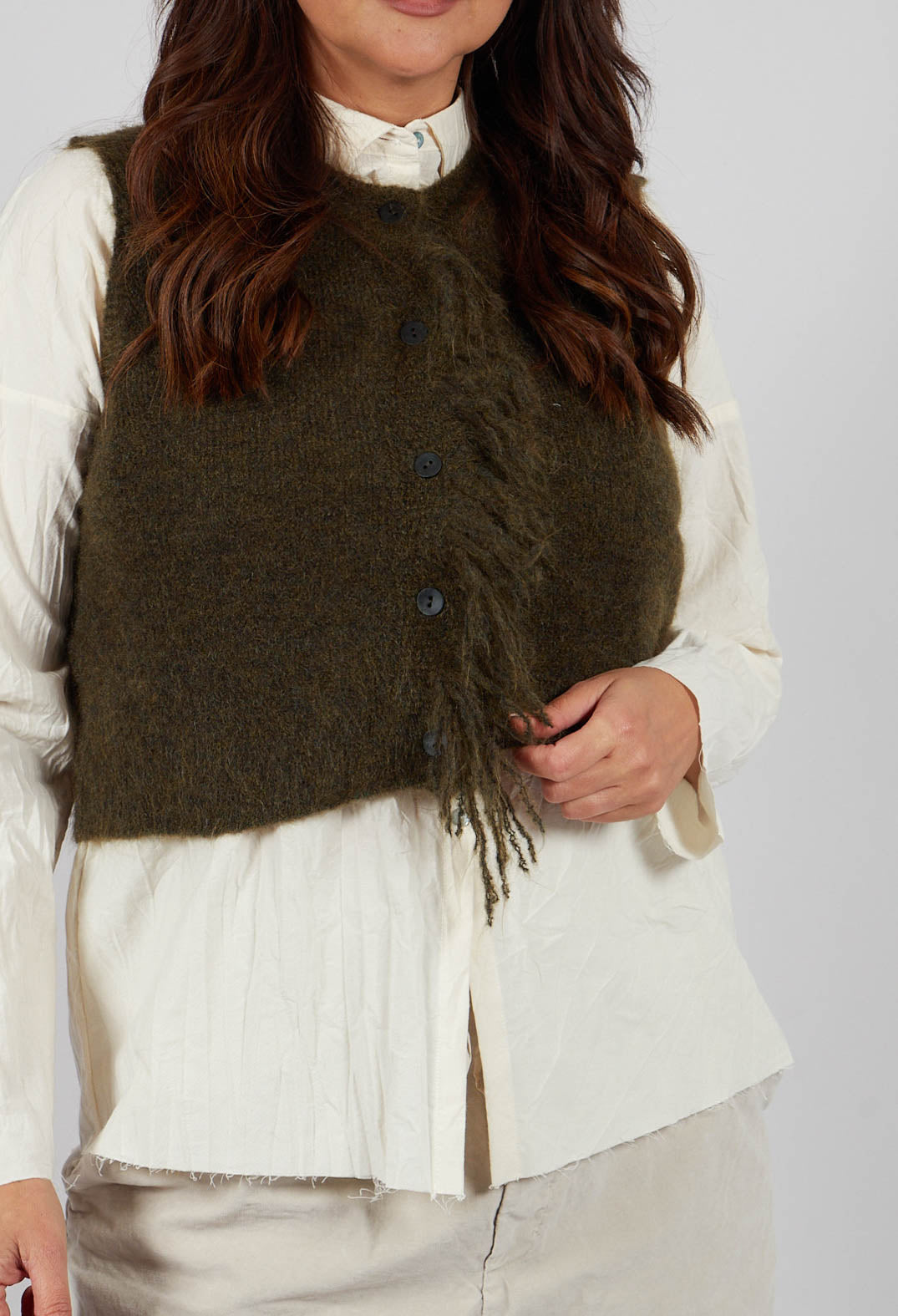 Cropped Sleeveless Cardigan in Moss Green