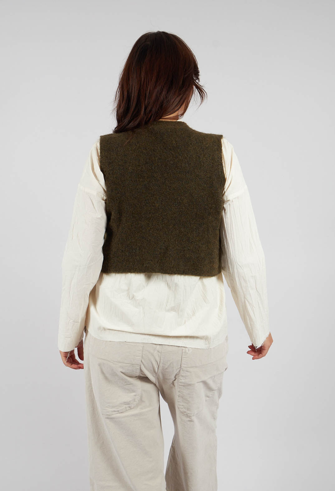 Cropped Sleeveless Cardigan in Moss Green