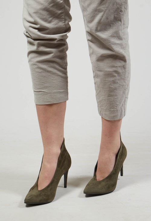 Suede Boot Style Heels in Army