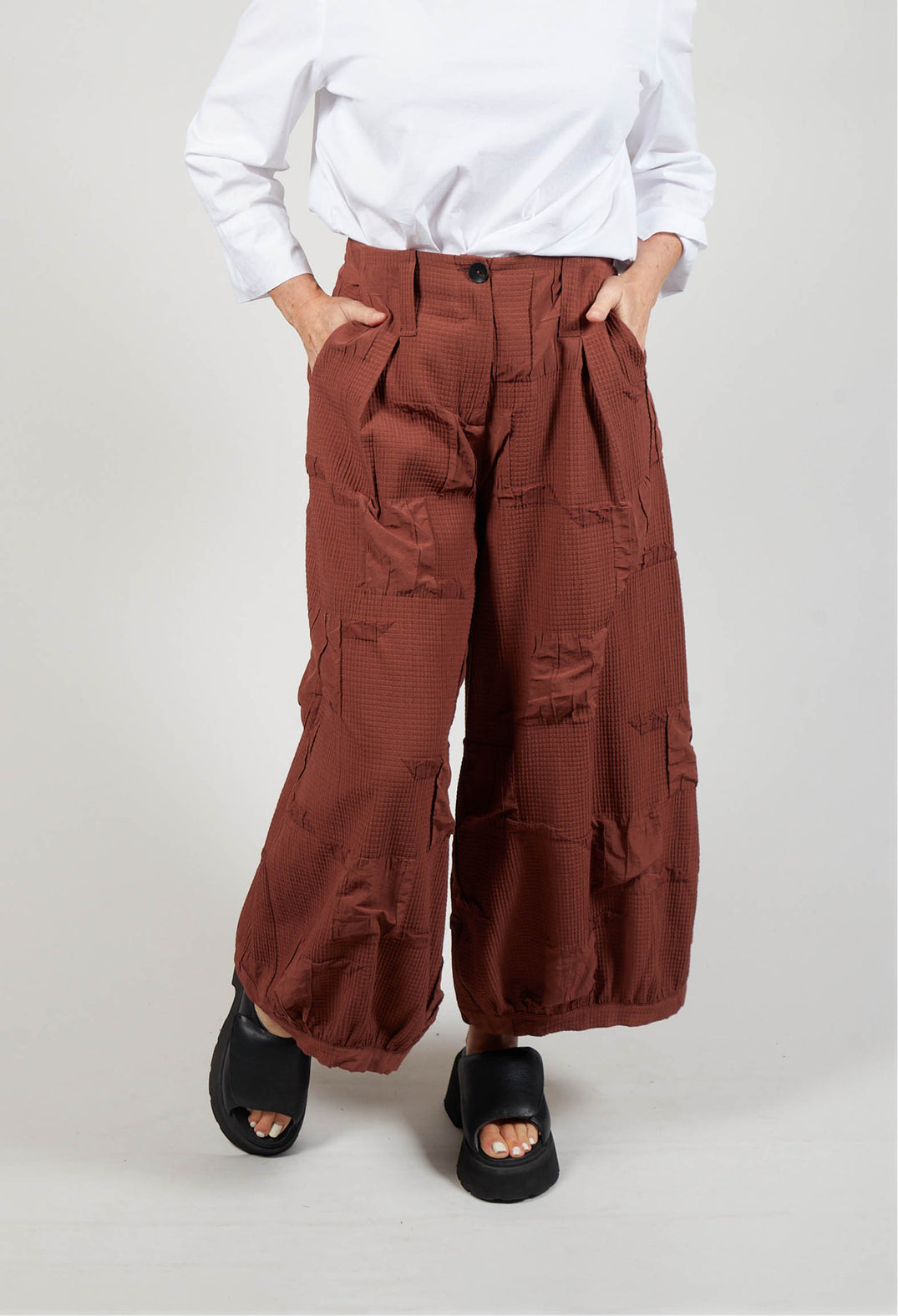 Wide Leg Textured Trousers in Rust