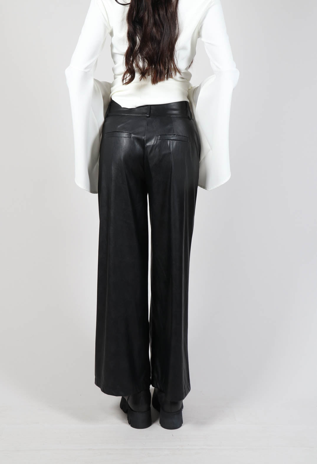 Eco Leather Stretch Trousers in Black