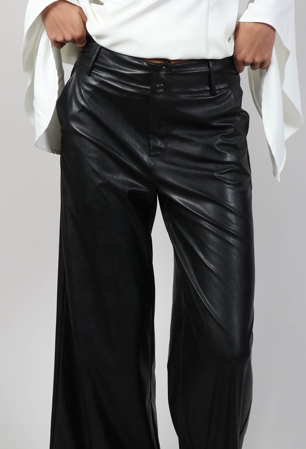 Eco Leather Stretch Trousers in Black