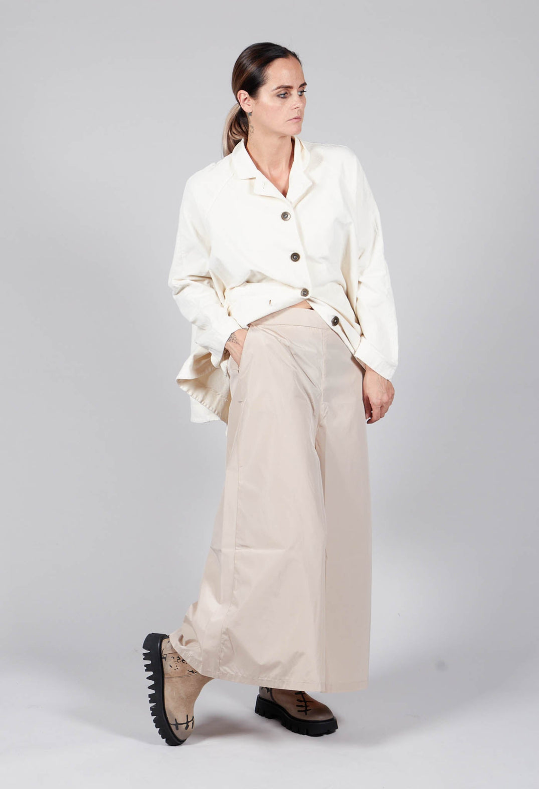 Elastic Cotton Culottes in Powder