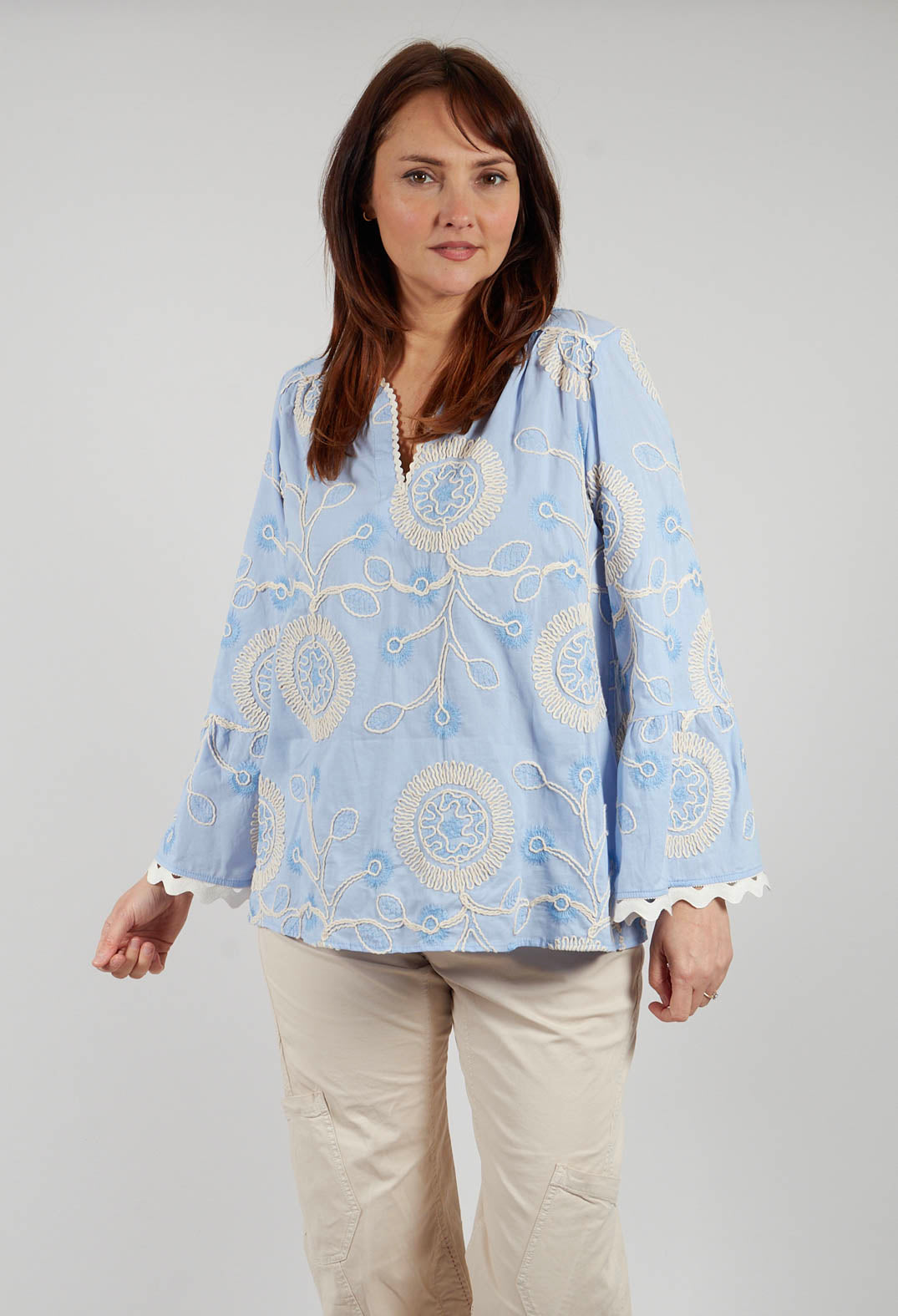 Eleutera Blouse in Blue and Cream
