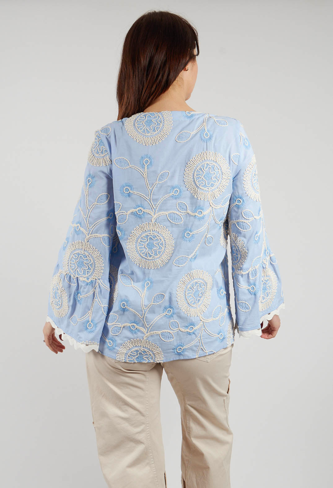 Eleutera Blouse in Blue and Cream