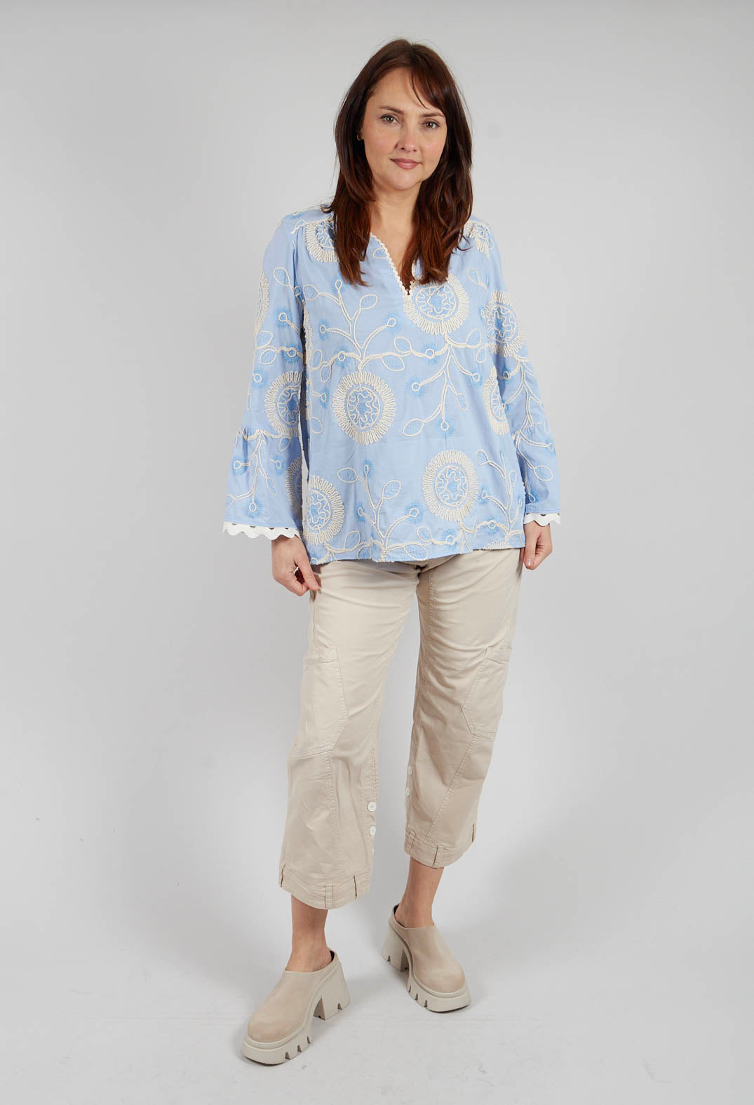 Eleutera Blouse in Blue and Cream