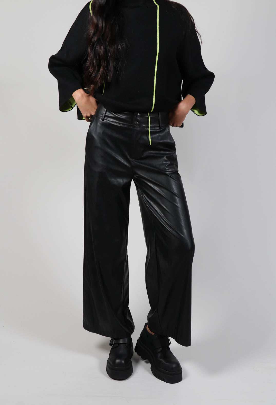 Eco Leather Stretch Trousers in Black