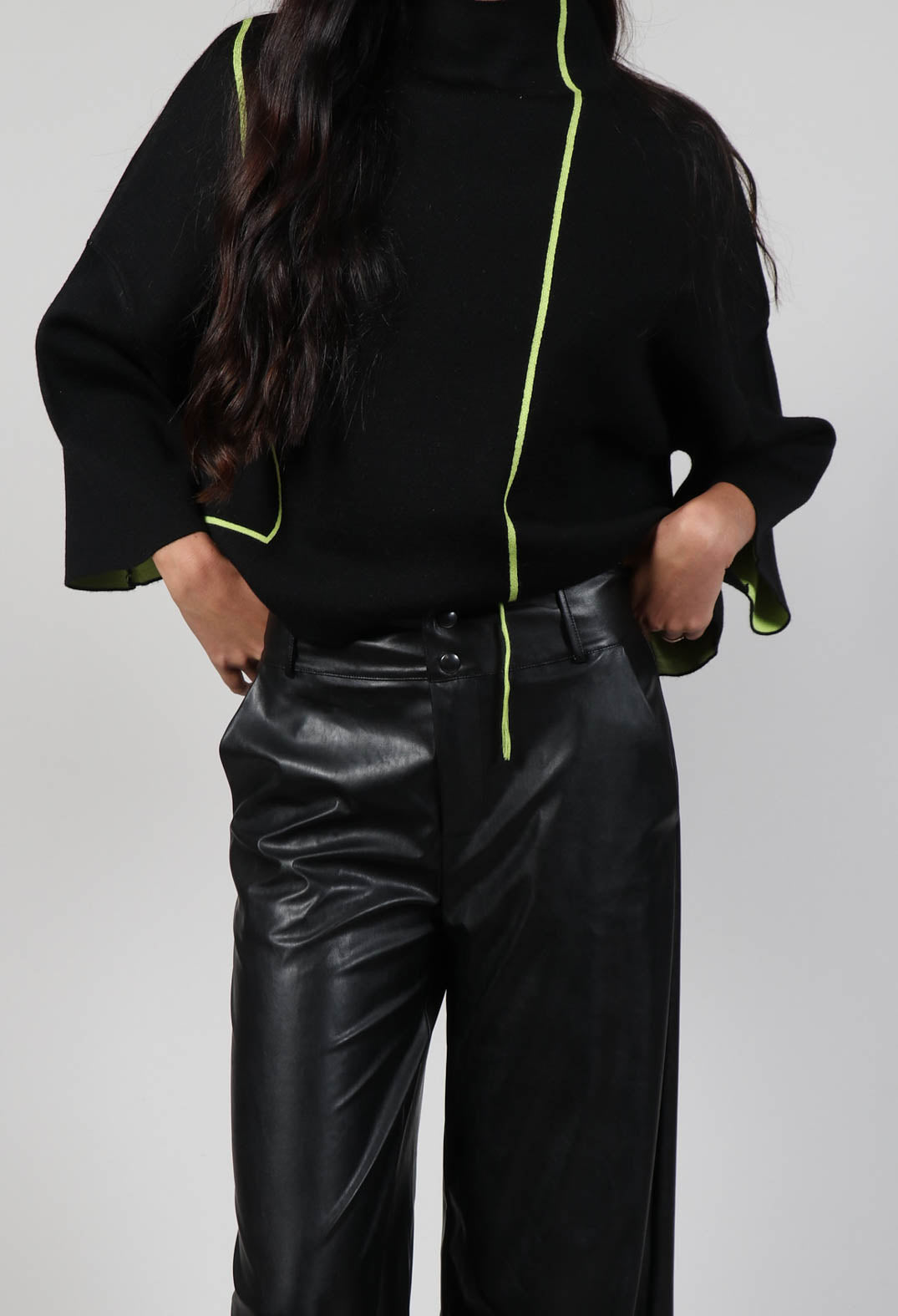 Eco Leather Stretch Trousers in Black