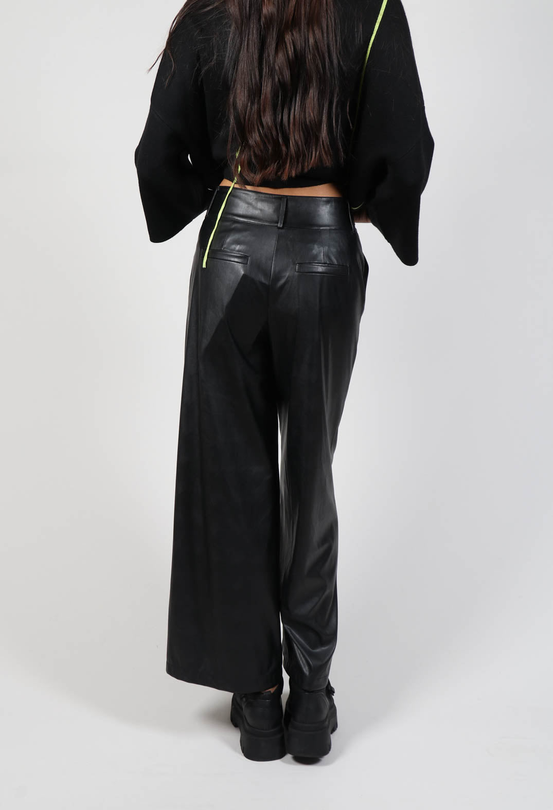 Eco Leather Stretch Trousers in Black