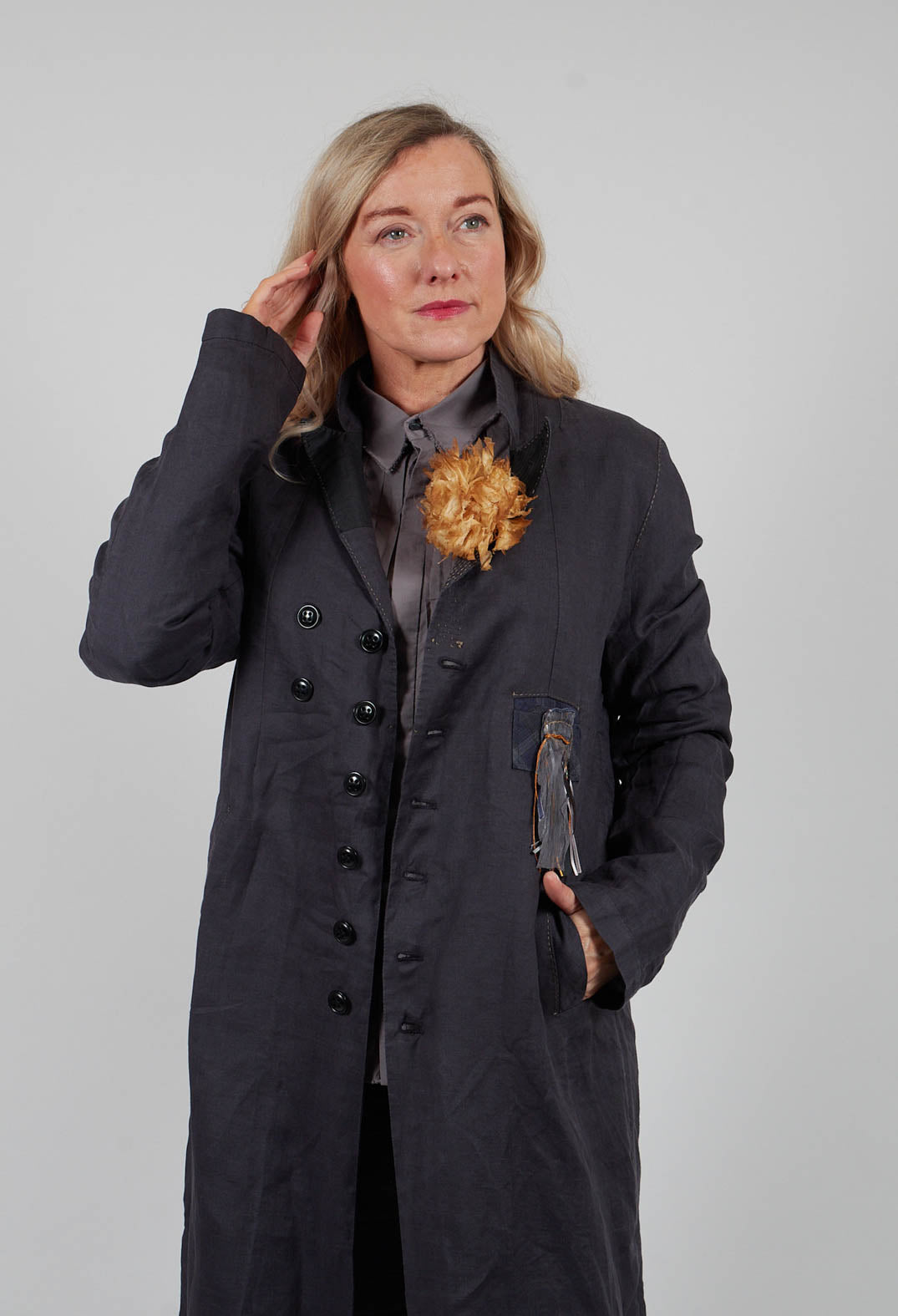 Embellished Longline Coat in Original Grey