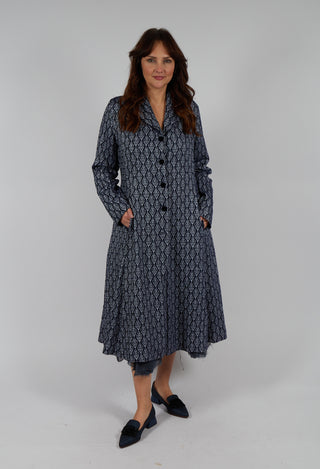 Long Patterned Coat in Navy