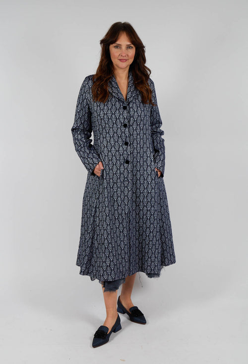 Long Patterned Coat in Navy