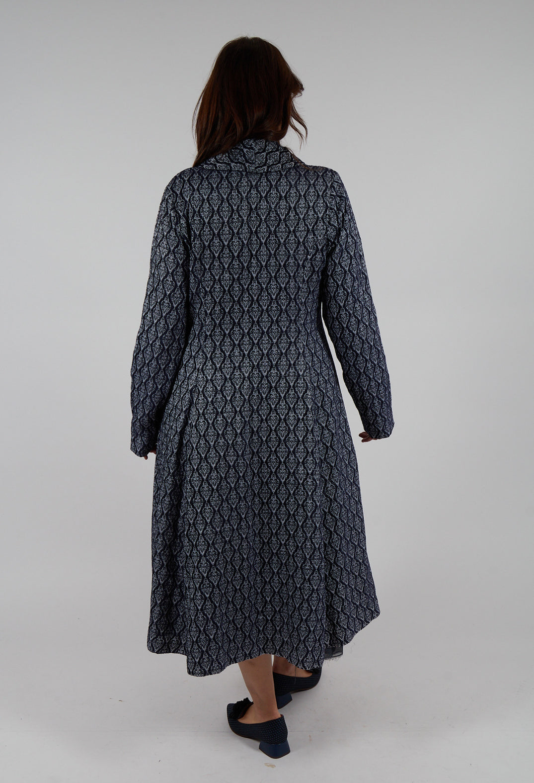 Long Patterned Coat in Navy