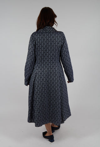 Long Patterned Coat in Navy