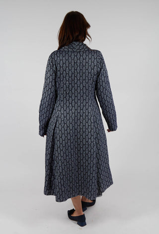 Long Patterned Coat in Navy