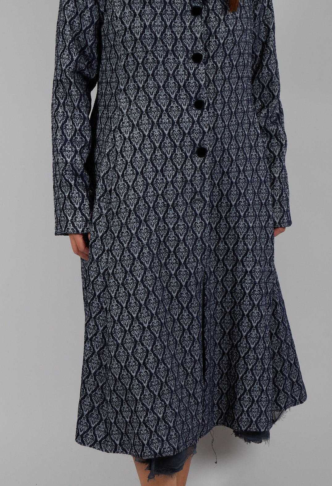 Long Patterned Coat in Navy