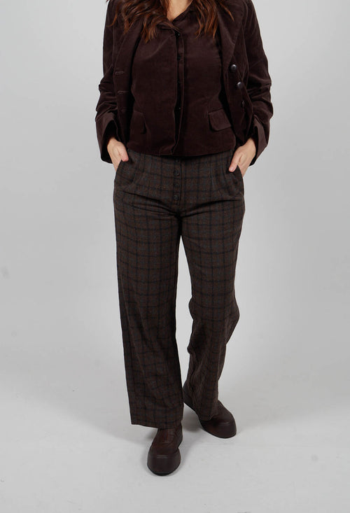 Wide Trousers with Button Front in Brown