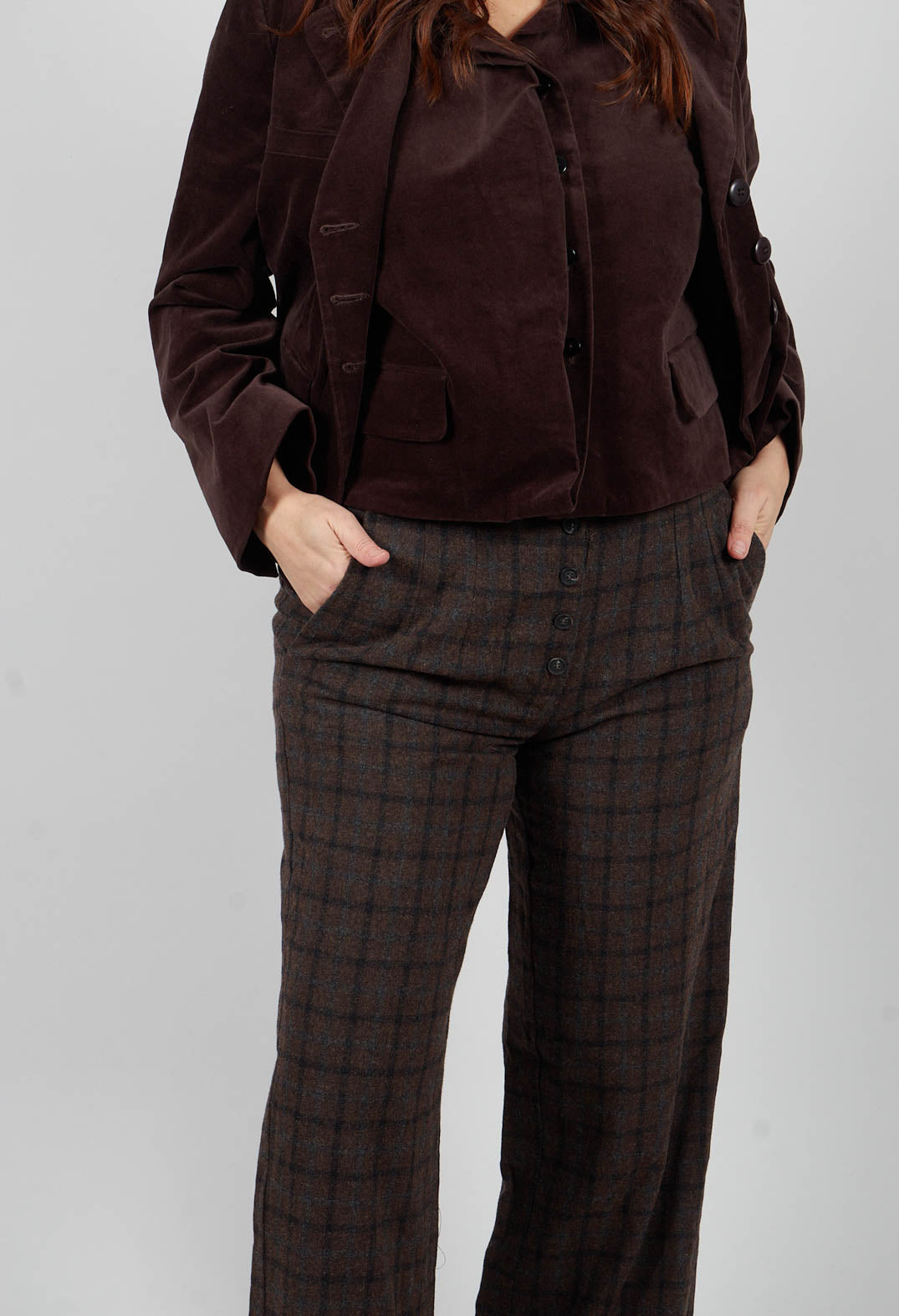 Wide Trousers with Button Front in Brown