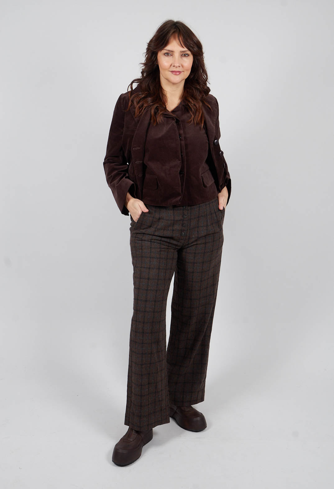 Wide Trousers with Button Front in Brown