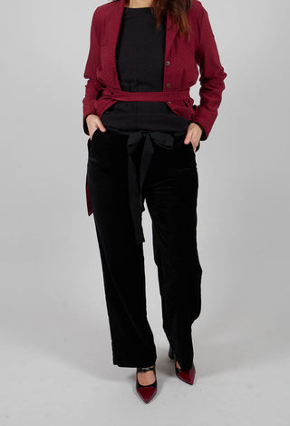 Belted Wide Leg Trousers in Black Velvet