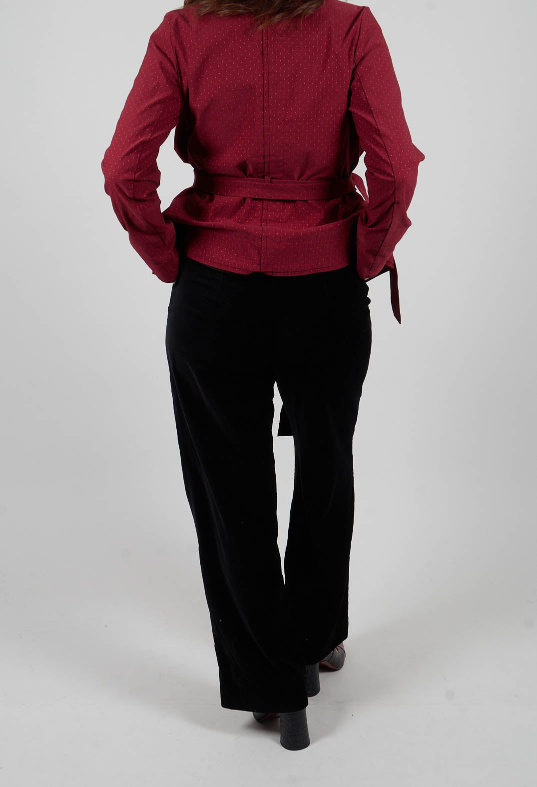 Belted Wide Leg Trousers in Black Velvet