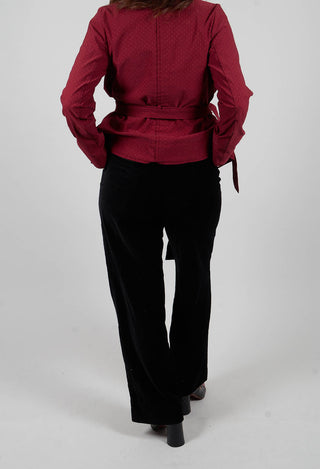 Belted Wide Leg Trousers in Black Velvet