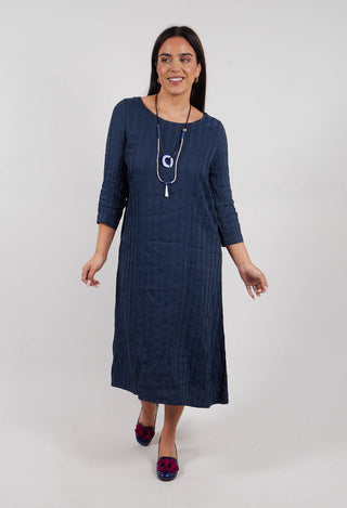 Plain Dress with Stitched Stripe in Deep Sea