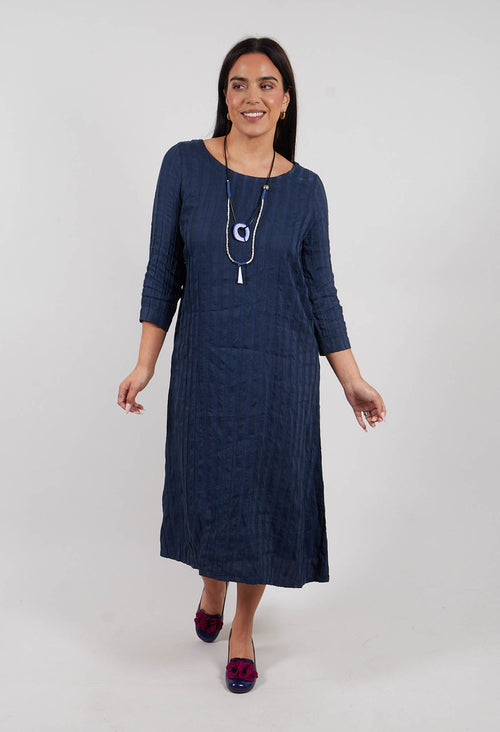 Plain Dress with Stitched Stripe in Deep Sea