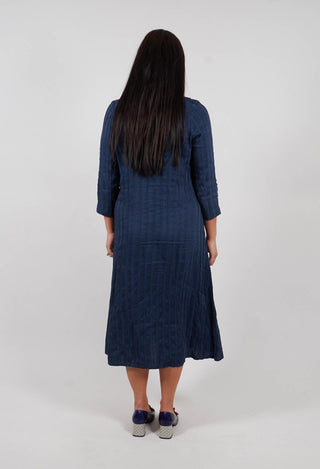 Plain Dress with Stitched Stripe in Deep Sea