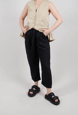 Straight Leg Trousers with Tie Front in Black