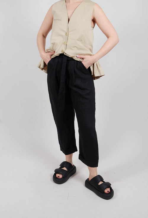 Straight Leg Trousers with Tie Front in Black
