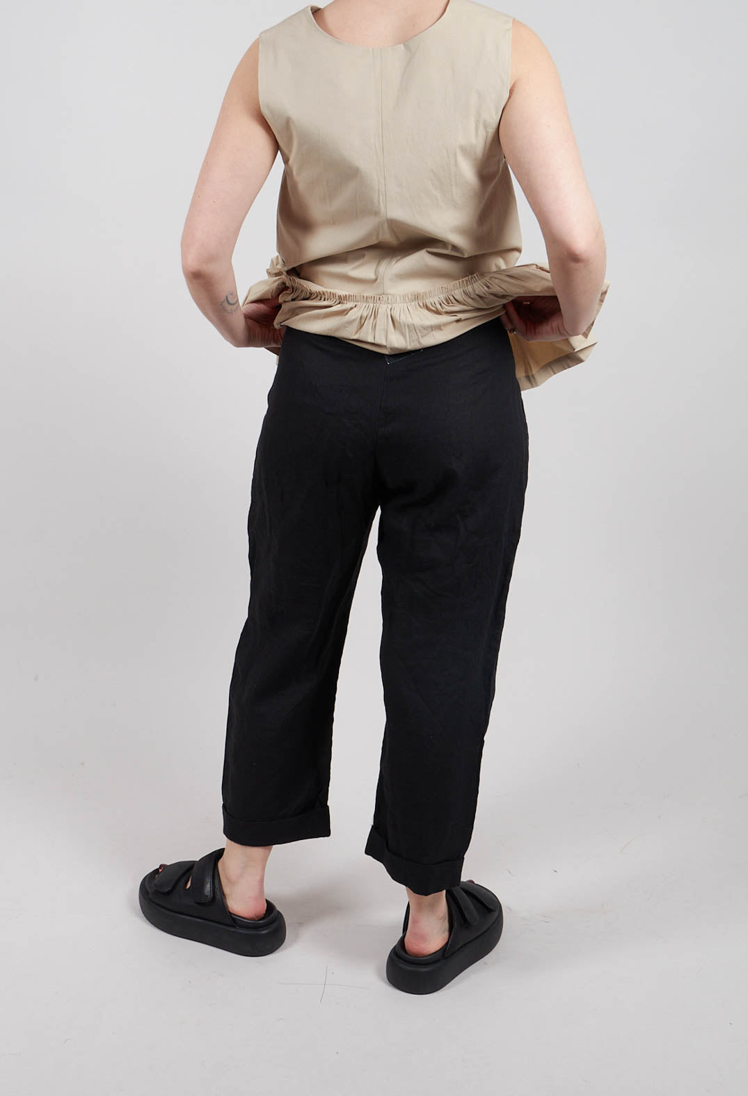 Straight Leg Trousers with Tie Front in Black