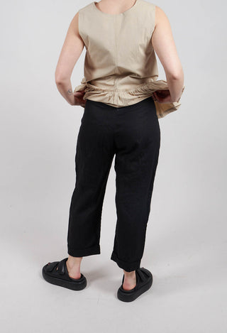 Straight Leg Trousers with Tie Front in Black