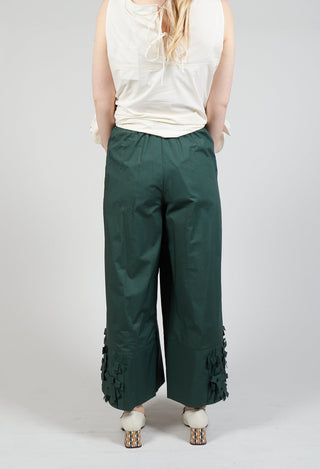Fabric Embellished Hemmed Trousers in Green