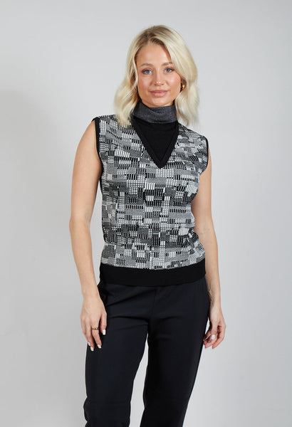 Sarah Pacini Off White Faux Turtleneck V-Neck Sweater Vest