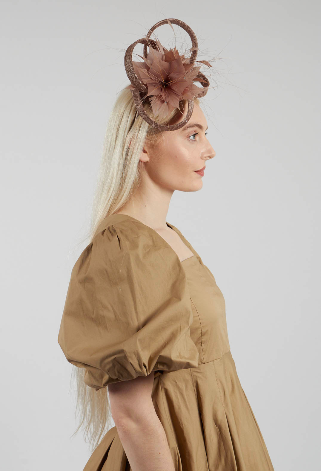 Feather Fascinator in Coffee